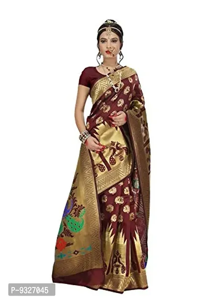 JUST FASHION Women's Maroon Traditional Banarasi Art Silk Zari work Saree With Blouse Piece (RDBN7431_Maroon)-thumb4