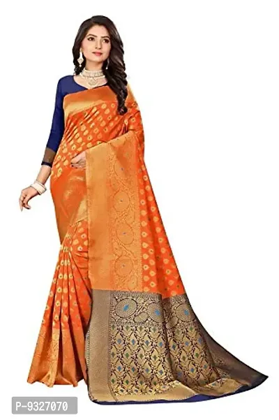 JUST FASHION Women's Orange Traditional Banarasi Art Silk Zari work Saree With Blouse Piece (JFBN11_Orange)