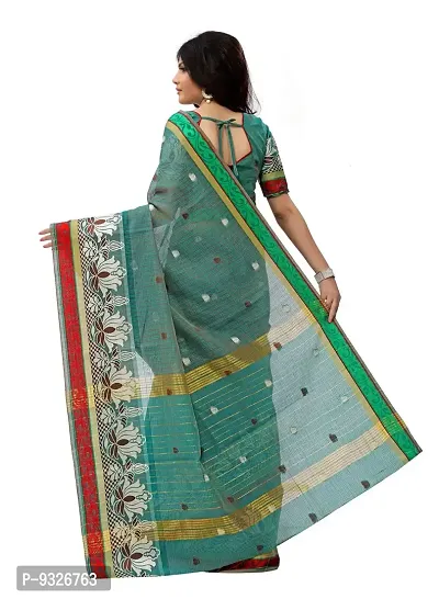 JustFashion Women's Turquoise Chanderi Silk Saree with Blouse Piece-thumb3