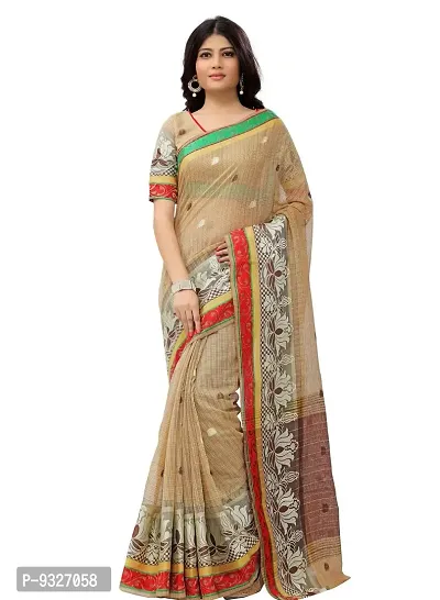 JustFashion Women's Beige Chanderi Silk Saree with Blouse Piece-thumb0