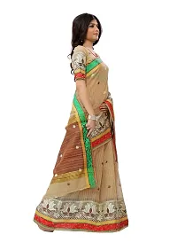 JustFashion Women's Beige Chanderi Silk Saree with Blouse Piece-thumb3