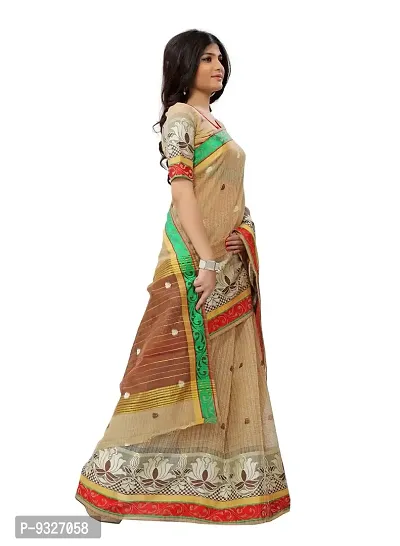 JustFashion Women's Beige Chanderi Silk Saree with Blouse Piece-thumb4