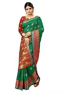 JUST FASHION Women's Green Traditional Banarasi Art Silk Zari work Saree With Blouse Piece (JFBN59_Green)-thumb2