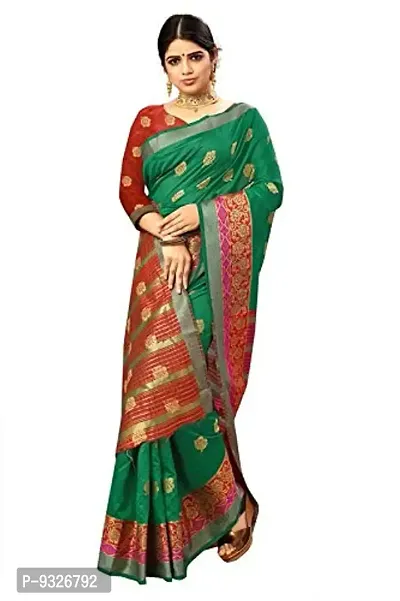 JUST FASHION Women's Green Traditional Banarasi Art Silk Zari work Saree With Blouse Piece (JFBN59_Green)-thumb3