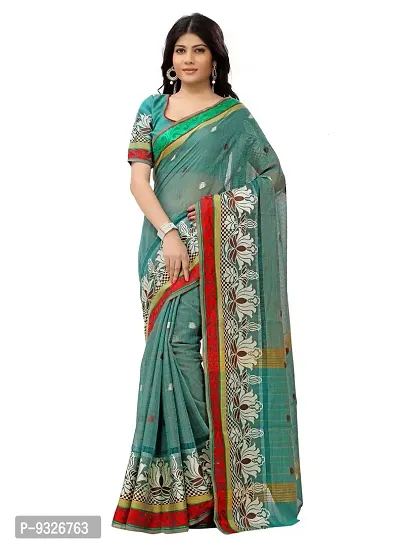 JustFashion Women's Turquoise Chanderi Silk Saree with Blouse Piece