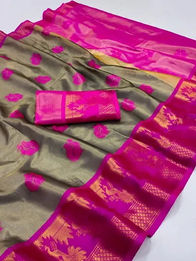 Tranoli Banarasi Tissue Silk Zari Woven Sarees with Blouse Piece