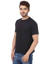 Men's Black Cotton Solid Round Neck Tees-thumb1