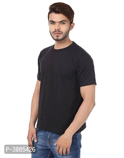 Men's Black Cotton Solid Round Neck Tees-thumb2