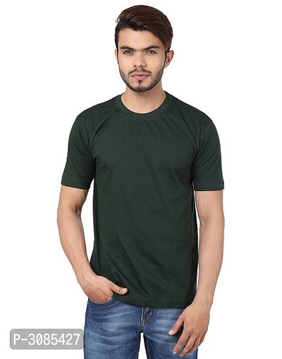 Men's Green Cotton Solid Round Neck Tees