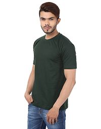 Men's Green Cotton Solid Round Neck Tees-thumb1
