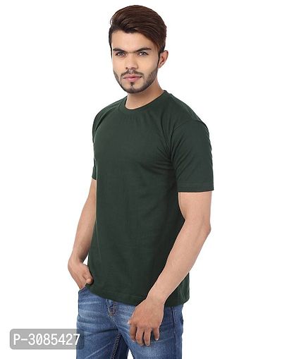 Men's Green Cotton Solid Round Neck Tees-thumb2