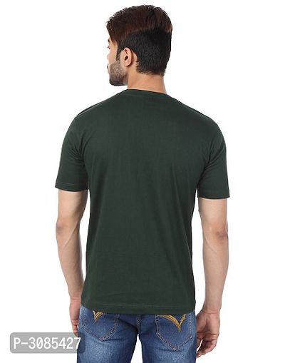 Men's Green Cotton Solid Round Neck Tees-thumb3