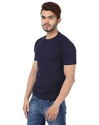 Men's Navy Blue Cotton Solid Round Neck Tees-thumb1