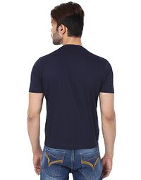 Men's Navy Blue Cotton Solid Round Neck Tees-thumb2