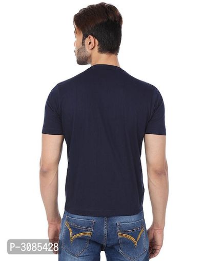 Men's Navy Blue Cotton Solid Round Neck Tees-thumb3