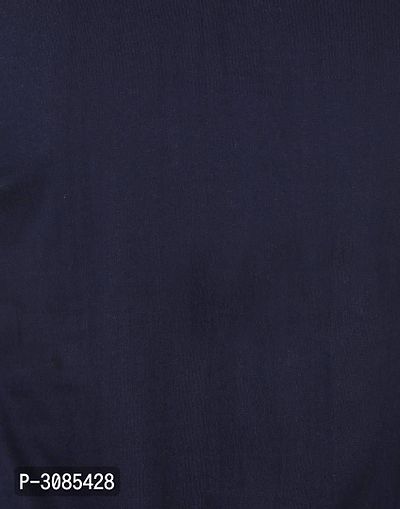 Men's Navy Blue Cotton Solid Round Neck Tees-thumb4