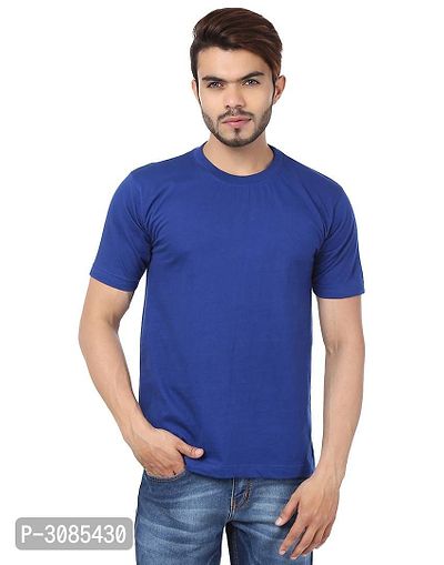 Men's Blue Cotton Solid Round Neck Tees-thumb0