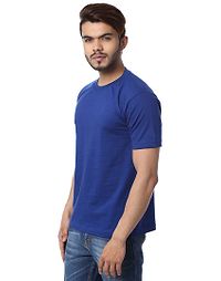 Men's Blue Cotton Solid Round Neck Tees-thumb1