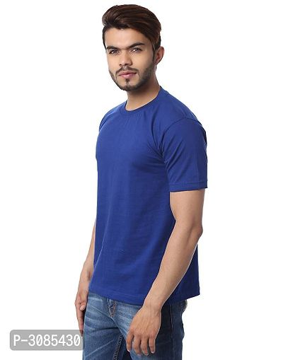 Men's Blue Cotton Solid Round Neck Tees-thumb2