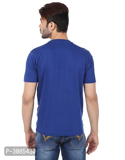 Men's Blue Cotton Solid Round Neck Tees-thumb3