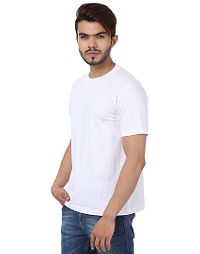 Men's White Cotton Solid Round Neck Tees-thumb1