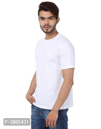 Men's White Cotton Solid Round Neck Tees-thumb2