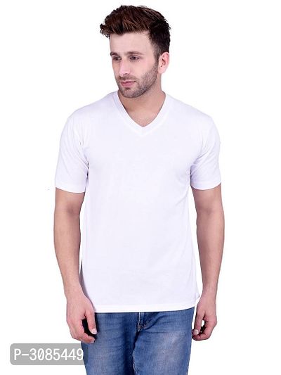 Men's White Polycotton Solid V Neck Tees-thumb0