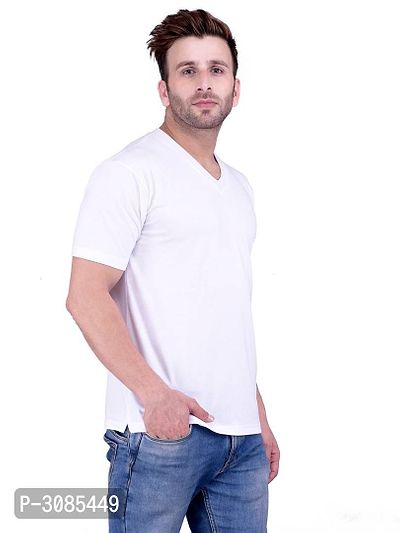 Men's White Polycotton Solid V Neck Tees-thumb2