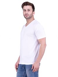 Men's White Polycotton Solid V Neck Tees-thumb2