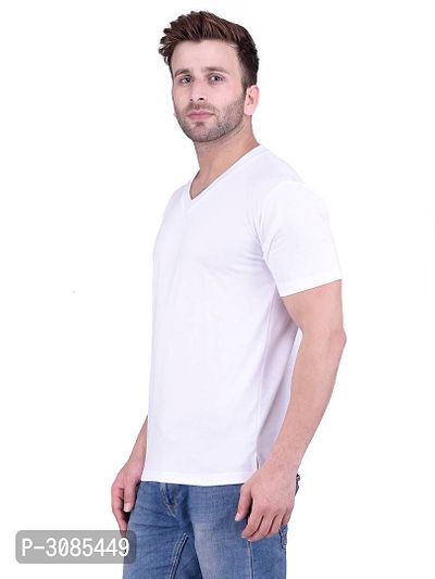 Men's White Polycotton Solid V Neck Tees-thumb3