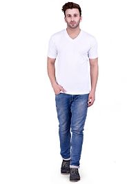 Men's White Polycotton Solid V Neck Tees-thumb4