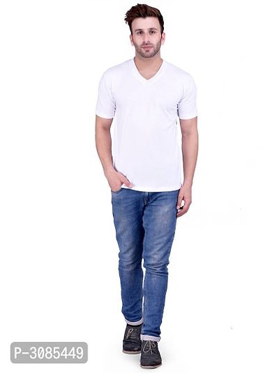 Men's White Polycotton Solid V Neck Tees-thumb5