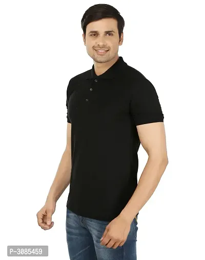 Men's Black Cotton Solid Polos-thumb2