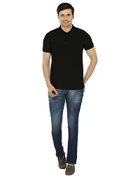 Men's Black Cotton Solid Polos-thumb3