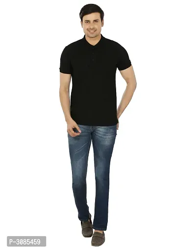 Men's Black Cotton Solid Polos-thumb4