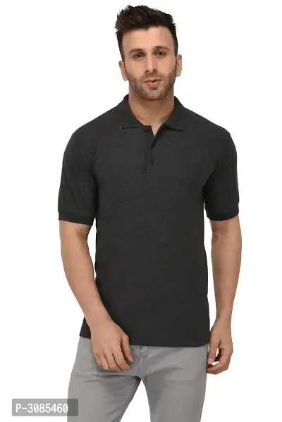 Men's Grey Cotton Solid Polos