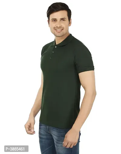 Men's Green Cotton Solid Polos-thumb2