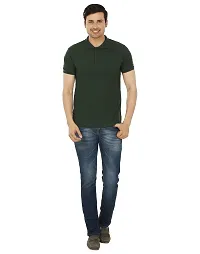 Men's Green Cotton Solid Polos-thumb3