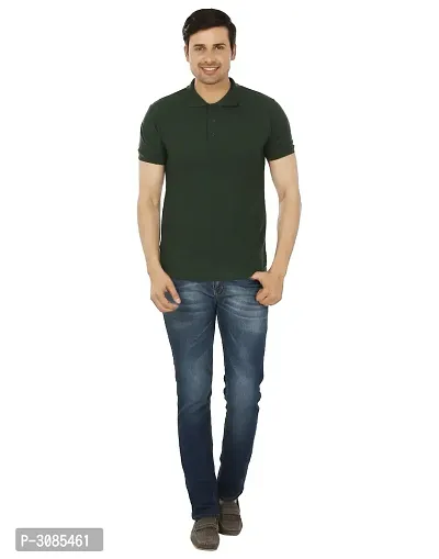 Men's Green Cotton Solid Polos-thumb4