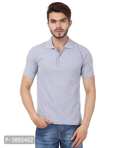 Men's Grey Cotton Solid Polos-thumb0