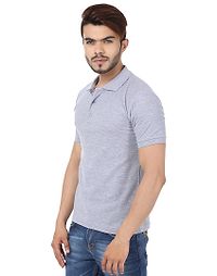 Men's Grey Cotton Solid Polos-thumb1