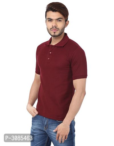 Men's Maroon Cotton Solid Polos-thumb2