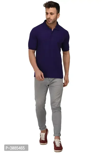 Men's Purple Cotton Solid Polos-thumb5
