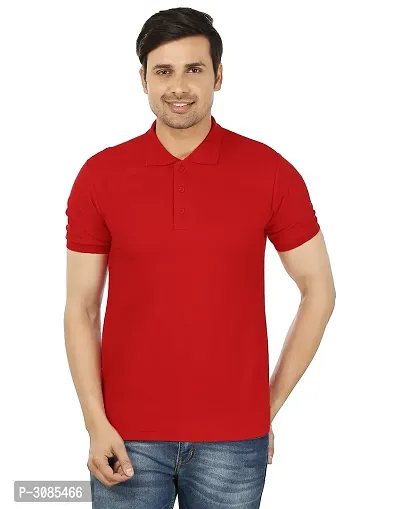 Men's Red Cotton Solid Polos-thumb0