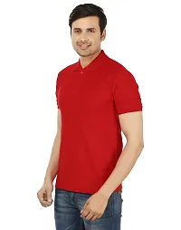 Men's Red Cotton Solid Polos-thumb1