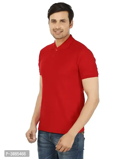 Men's Red Cotton Solid Polos-thumb2