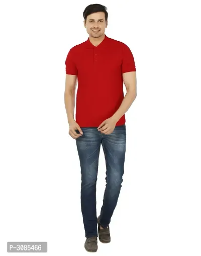 Men's Red Cotton Solid Polos-thumb4