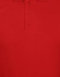 Men's Red Cotton Solid Polos-thumb4