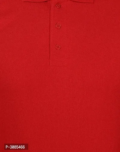 Men's Red Cotton Solid Polos-thumb5