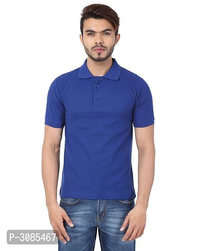 Men's Blue Cotton Solid Polos-thumb0